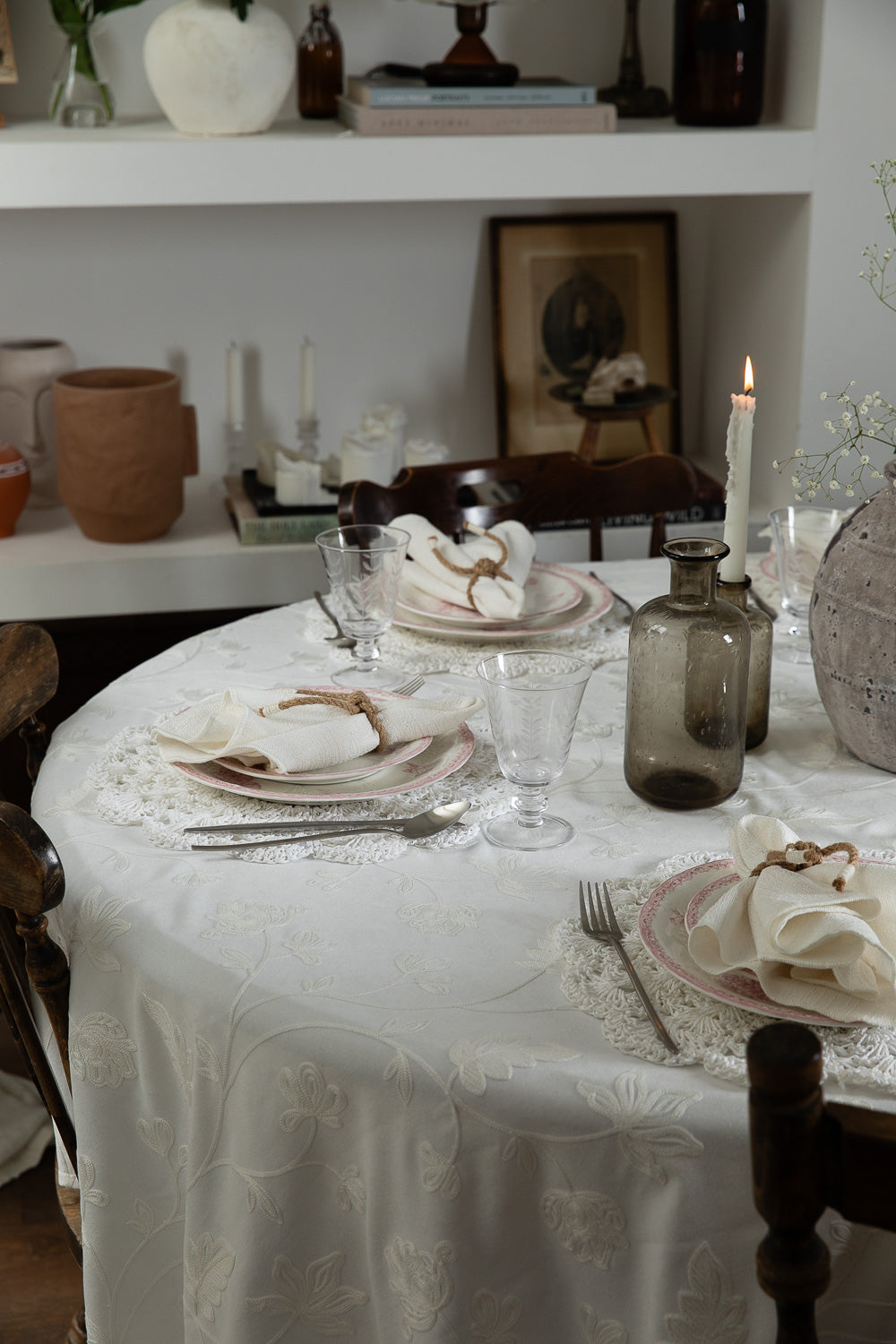 מפה עלים סרוגים פנינה עגול