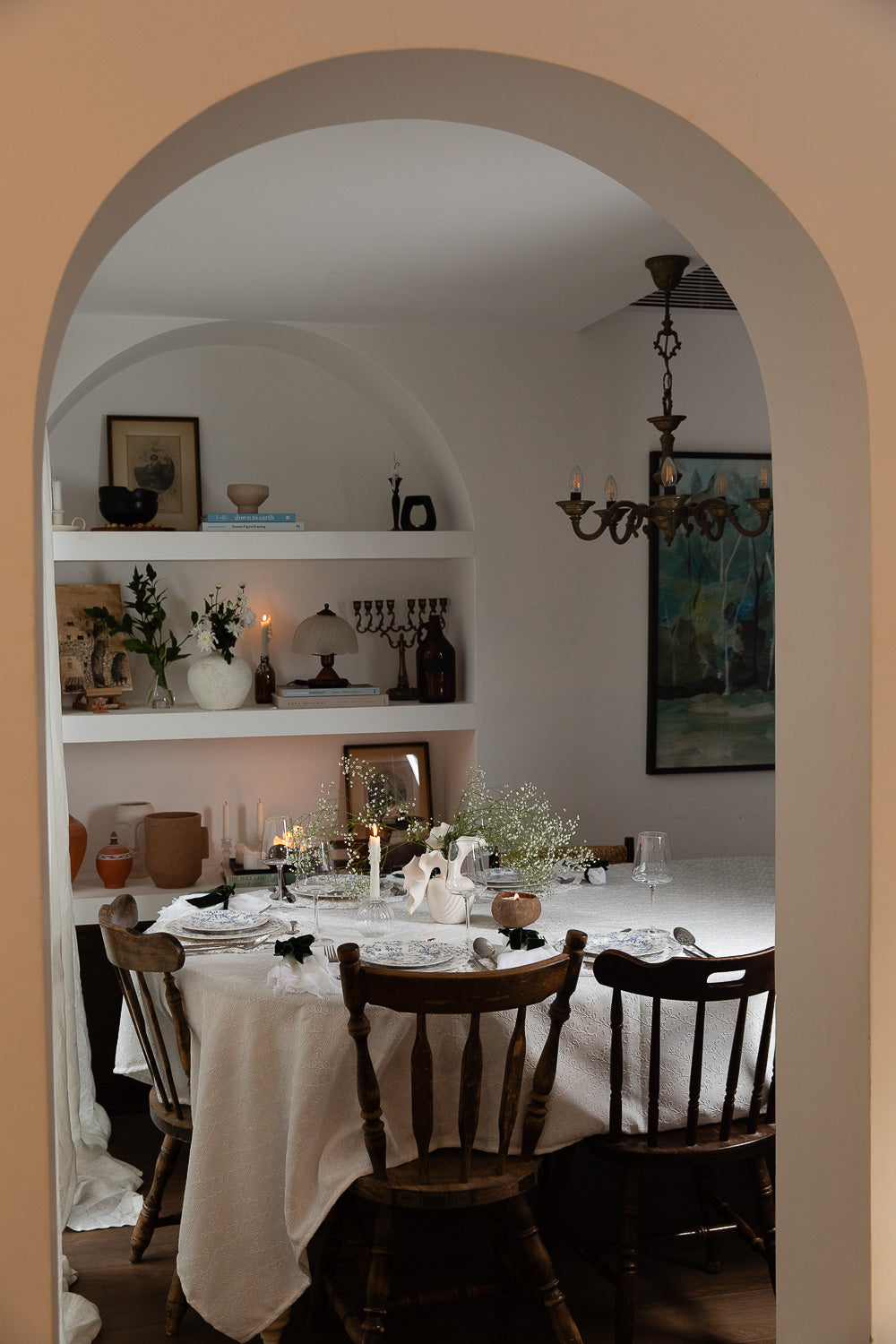 מפה עלים סרוגים פנינה עגול