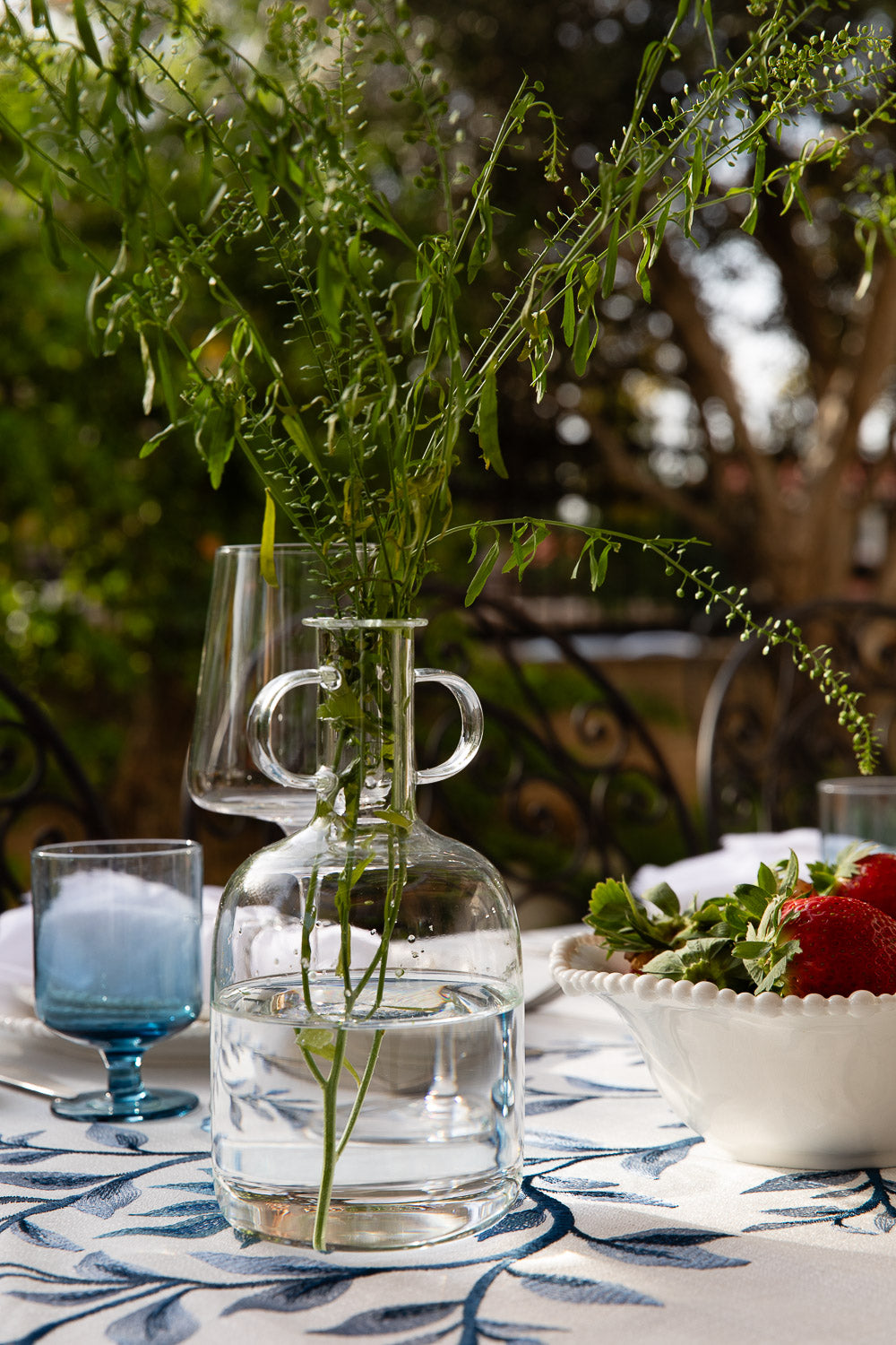 מפה רקמת ראנר עלים כחול